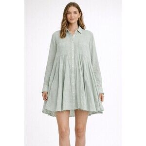 Free People Moonstruck Shirtdress XL Mint Green Boho Oversized Flowy Button Up